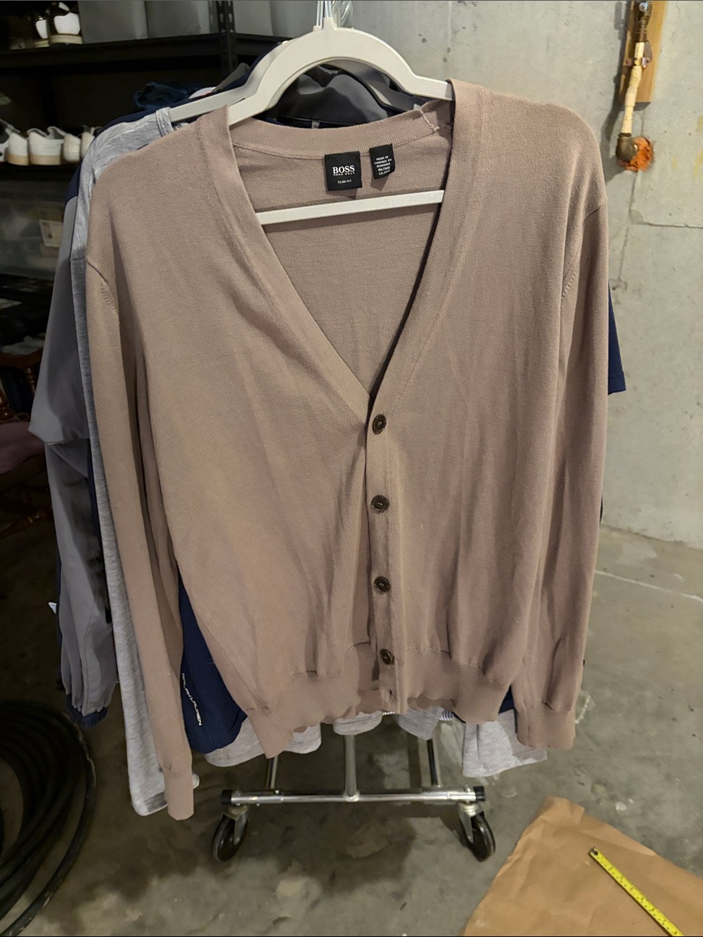 BOSS Men's Taupe Button-Front V-Neck Cardigan